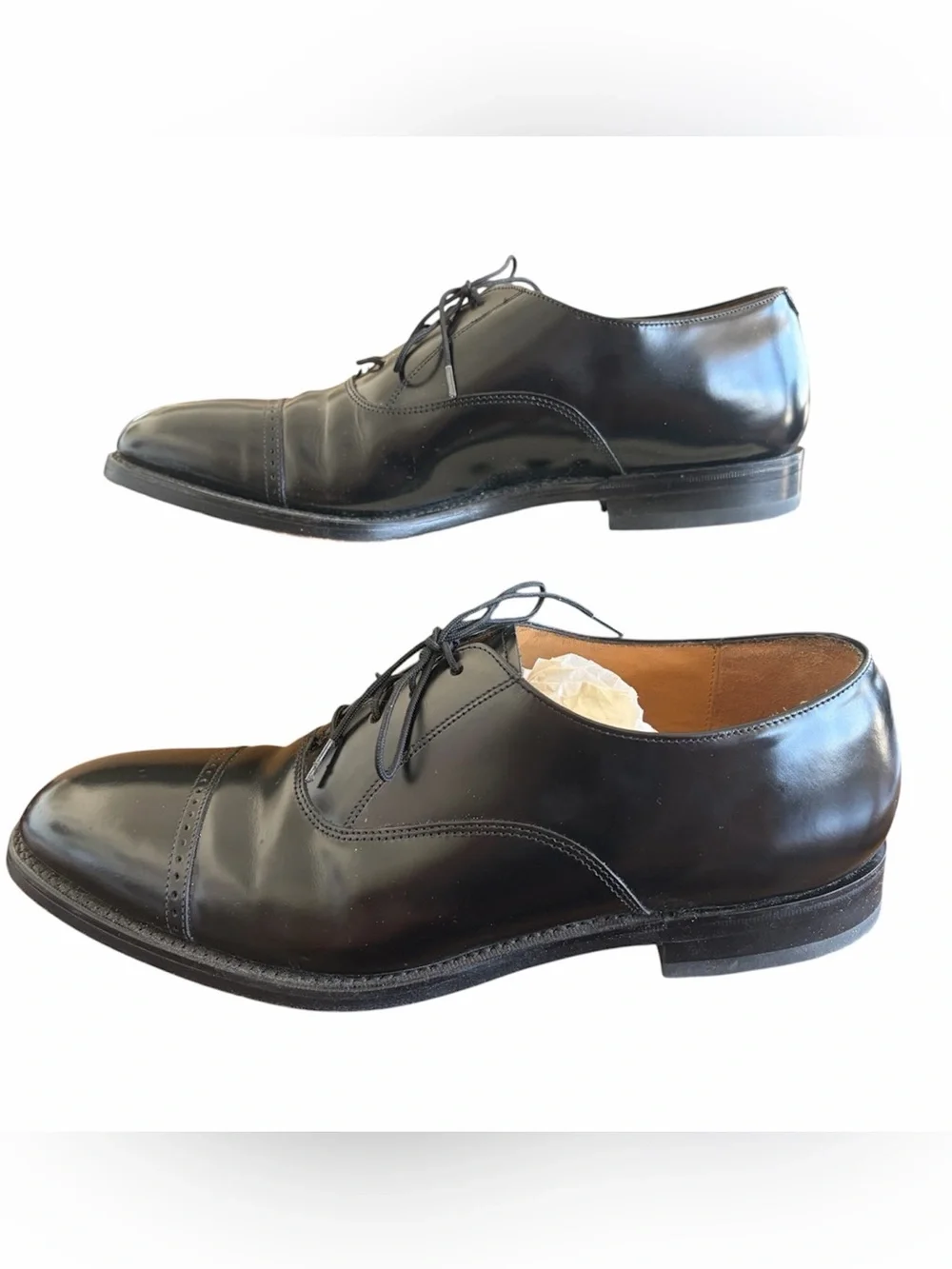 Johnston & Murphy Black Leather Whitman Cap-Toe Oxfords Size 8 1/2 W